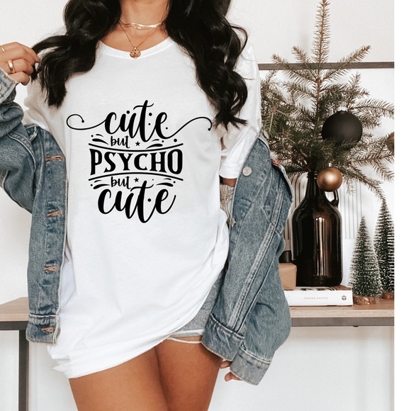 Cute but psycho Crew Neck Short Sleeve Graphic Tee Shirt S-5X - Picture 2 of 2